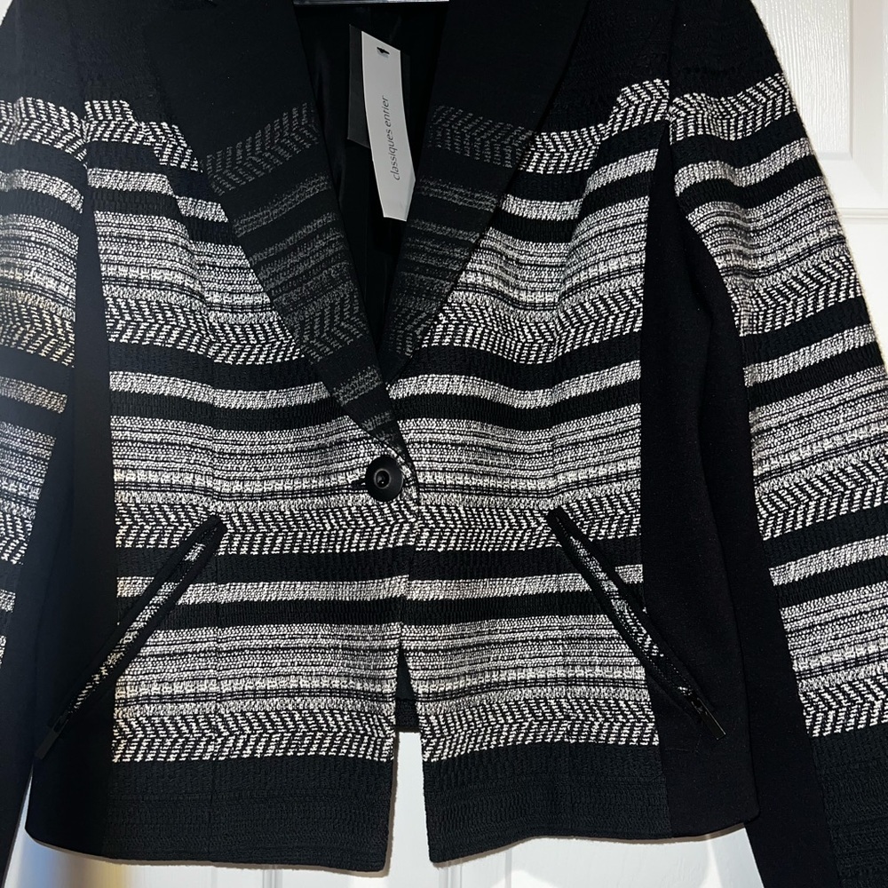NWT Classiques Entier Women’s Sz L Black White Coat Jacket Blazer Long Sleeve - Picture 2 of 10